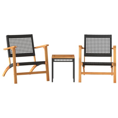 3-Piece Bistro Set Black Poly Rattan Wicker Outdoor Patio Furniture Wood Timber Outdoor Patio Furniture Acacia - Image 12