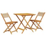 3-Piece Bistro Set Beige Polypropylene Wood Timber Outdoor Patio Furniture