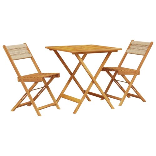 3-Piece Bistro Set Beige Polypropylene Wood Timber Outdoor Patio Furniture