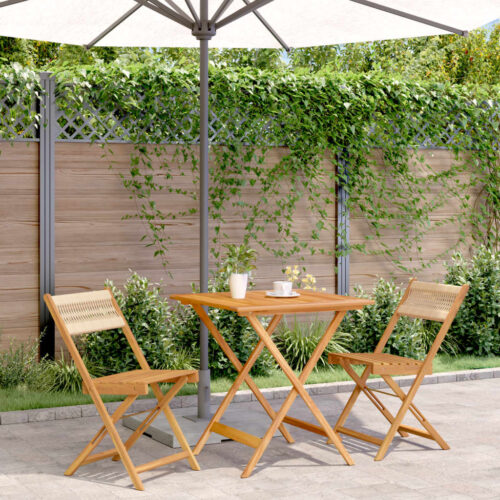 3-Piece Bistro Set Beige Polypropylene Wood Timber Outdoor Patio Furniture - Image 2