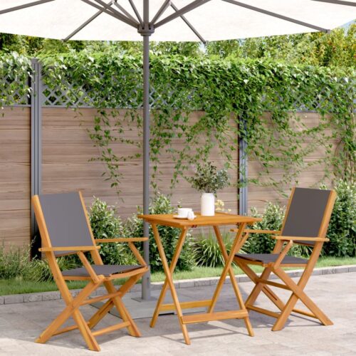 3-Piece Bistro Set Anthracite Fabric Wood Timber Outdoor Patio Furniture - Image 2
