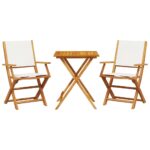 3-Piece Bistro Set Cream White Fabric Wood Timber Outdoor Patio Furniture