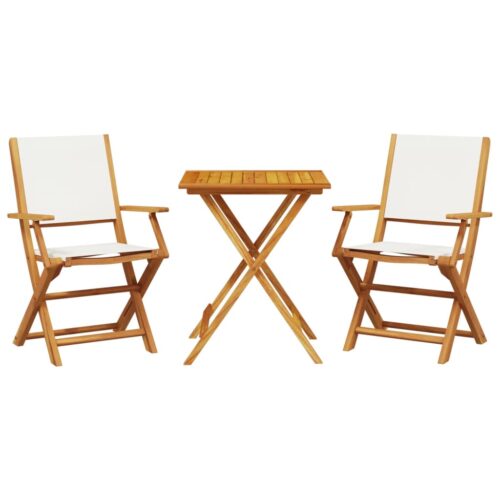 3-Piece Bistro Set Cream White Fabric Wood Timber Outdoor Patio Furniture
