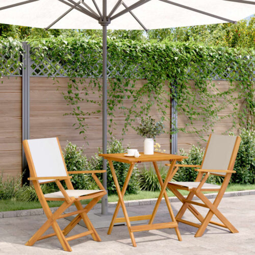 3-Piece Bistro Set Cream White Fabric Wood Timber Outdoor Patio Furniture - Image 2