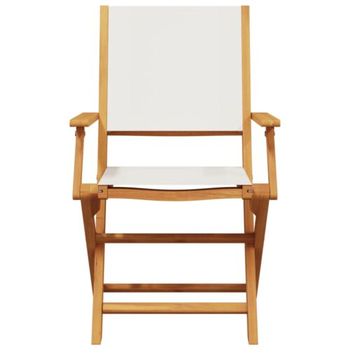3-Piece Bistro Set Cream White Fabric Wood Timber Outdoor Patio Furniture - Image 4