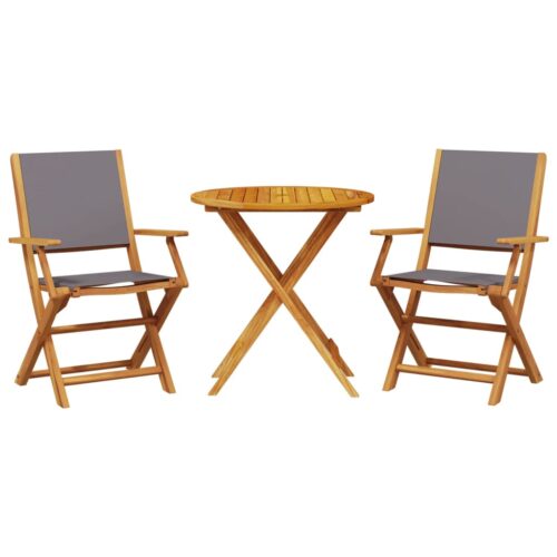 3-Piece Bistro Set Anthracite Fabric Wood Timber Outdoor Patio Furniture