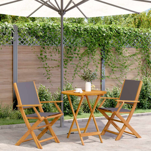 3-Piece Bistro Set Anthracite Fabric Wood Timber Outdoor Patio Furniture - Image 2