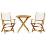 3-Piece Bistro Set Cream White Fabric Wood Timber Outdoor Patio Furniture
