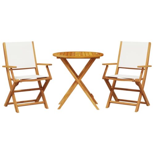 3-Piece Bistro Set Cream White Fabric Wood Timber Outdoor Patio Furniture