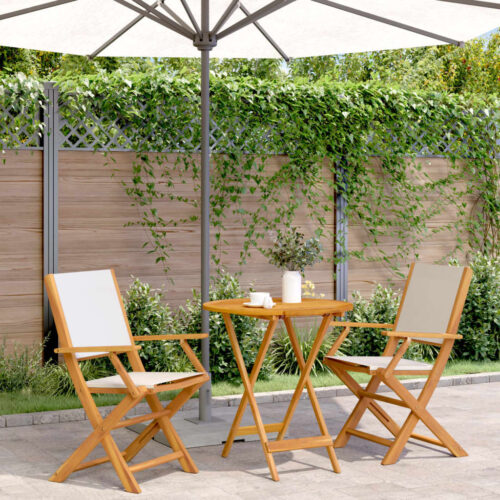 3-Piece Bistro Set Cream White Fabric Wood Timber Outdoor Patio Furniture - Image 2