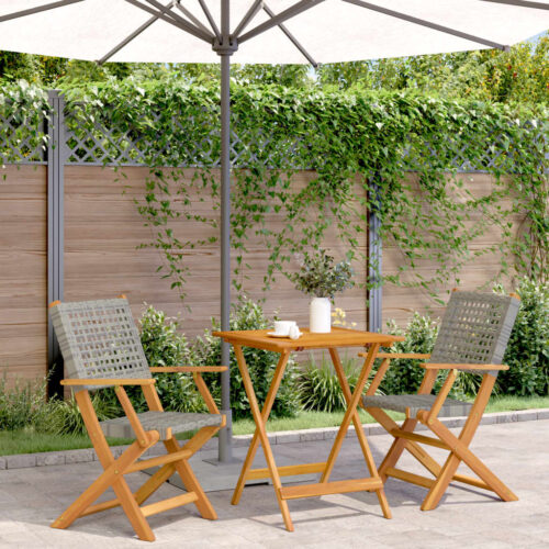 3-Piece Bistro Set Grey Poly Rattan Wicker Outdoor Patio Furniture Wood Timber Outdoor Patio Furniture - Image 2