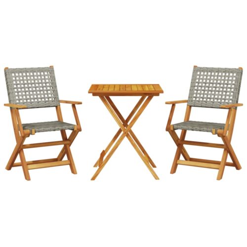 3-Piece Bistro Set Grey Poly Rattan Wicker Outdoor Patio Furniture Wood Timber Outdoor Patio Furniture - Image 13