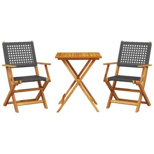 3-Piece Bistro Set Black Poly Rattan Wicker Outdoor Patio Furniture Wood Timber Outdoor Patio Furniture