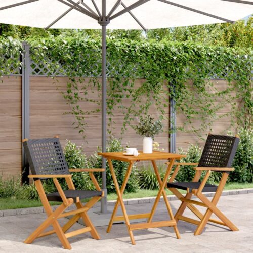 3-Piece Bistro Set Black Poly Rattan Wicker Outdoor Patio Furniture Wood Timber Outdoor Patio Furniture - Image 2