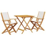 3-Piece Bistro Set Cream White Fabric Wood Timber Outdoor Patio Furniture