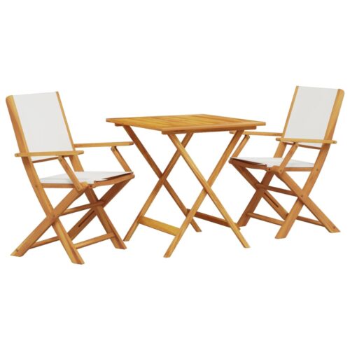 3-Piece Bistro Set Cream White Fabric Wood Timber Outdoor Patio Furniture