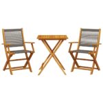 3-Piece Bistro Set Grey Polypropylene Wood Timber Outdoor Patio Furniture