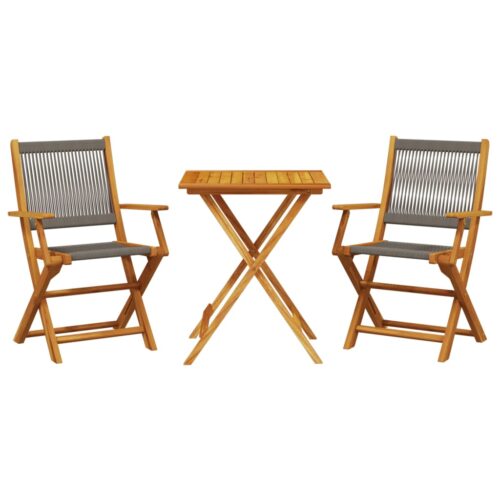 3-Piece Bistro Set Grey Polypropylene Wood Timber Outdoor Patio Furniture
