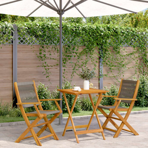 3-Piece Bistro Set Grey Polypropylene Wood Timber Outdoor Patio Furniture - Image 2