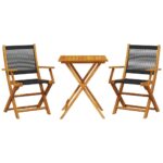 3-Piece Bistro Set Black Polypropylene Wood Timber Outdoor Patio Furniture