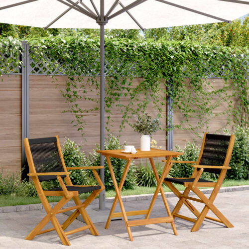 3-Piece Bistro Set Black Polypropylene Wood Timber Outdoor Patio Furniture - Image 2