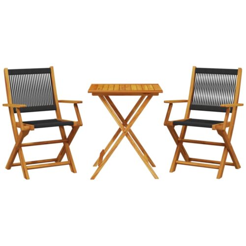 3-Piece Bistro Set Black Polypropylene Wood Timber Outdoor Patio Furniture - Image 13