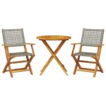 3-Piece Bistro Set Grey Poly Rattan Wicker Outdoor Patio Furniture Wood Timber Outdoor Patio Furniture