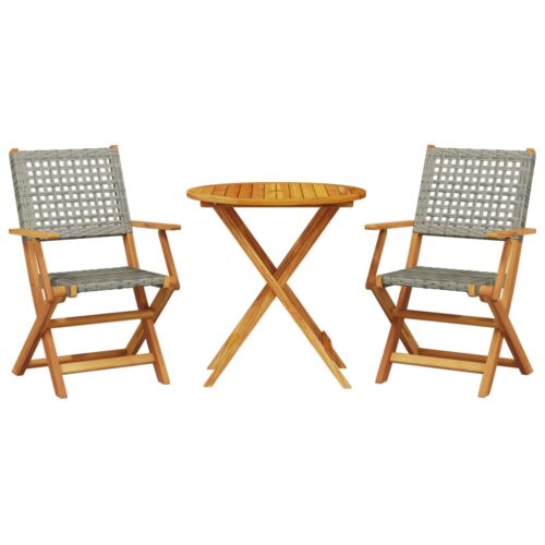 3-Piece Bistro Set Grey Poly Rattan Wicker Outdoor Patio Furniture Wood Timber Outdoor Patio Furniture