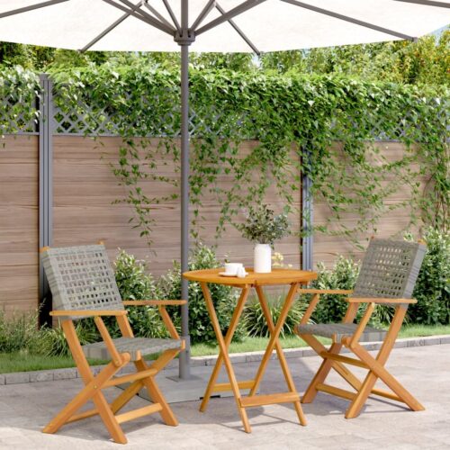 3-Piece Bistro Set Grey Poly Rattan Wicker Outdoor Patio Furniture Wood Timber Outdoor Patio Furniture - Image 2