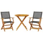 3-Piece Bistro Set Black Poly Rattan Wicker Outdoor Patio Furniture Wood Timber Outdoor Patio Furniture