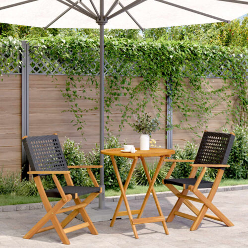3-Piece Bistro Set Black Poly Rattan Wicker Outdoor Patio Furniture Wood Timber Outdoor Patio Furniture - Image 2