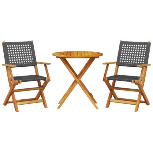 3-Piece Bistro Set Black Poly Rattan Wicker Outdoor Patio Furniture Wood Timber Outdoor Patio Furniture - Image 13
