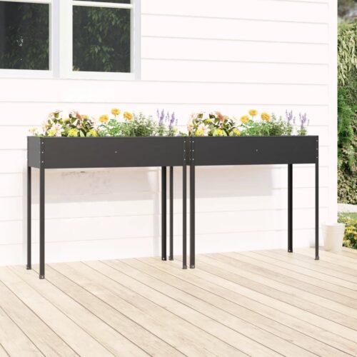 Garden Planters 2pcs Anthracite Galvanised Steel - Image 2