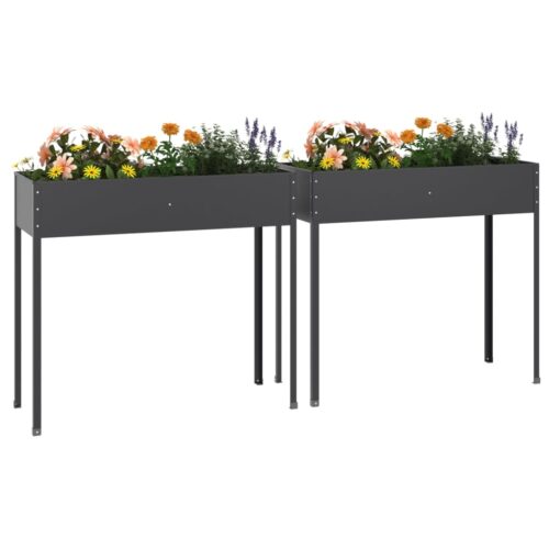 Garden Planters 2pcs Anthracite Galvanised Steel - Image 3