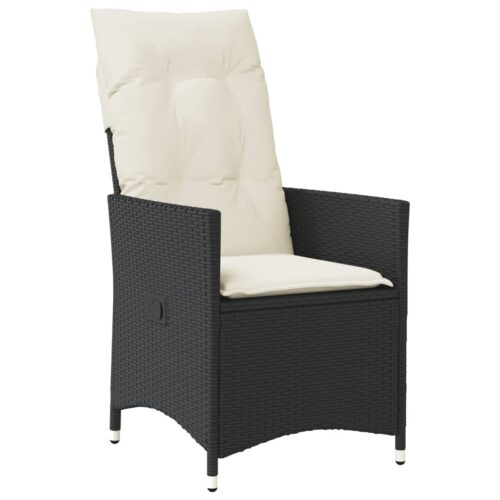 3-Piece Bistro Set with Cushions Black Poly Rattan Wicker Outdoor Patio Furniture - Image 4