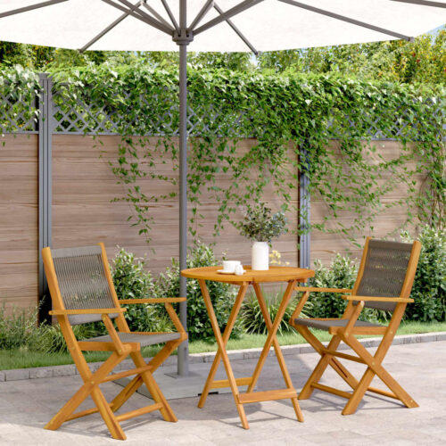 3-Piece Bistro Set Grey Polypropylene Wood Timber Outdoor Patio Furniture - Image 2