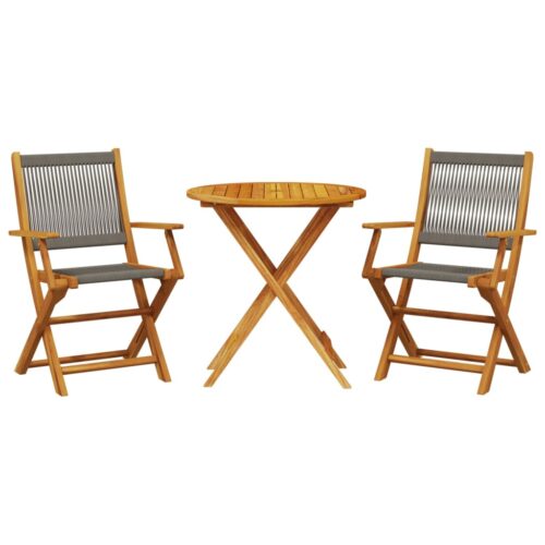 3-Piece Bistro Set Grey Polypropylene Wood Timber Outdoor Patio Furniture - Image 13