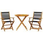 3-Piece Bistro Set Black Polypropylene Wood Timber Outdoor Patio Furniture