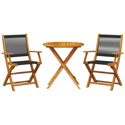 3-Piece Bistro Set Black Polypropylene Wood Timber Outdoor Patio Furniture