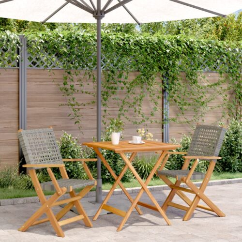 3-Piece Bistro Set Grey Poly Rattan Wicker Outdoor Patio Furniture Wood Timber Outdoor Patio Furniture - Image 2