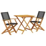 3-Piece Bistro Set Black Poly Rattan Wicker Outdoor Patio Furniture Wood Timber Outdoor Patio Furniture