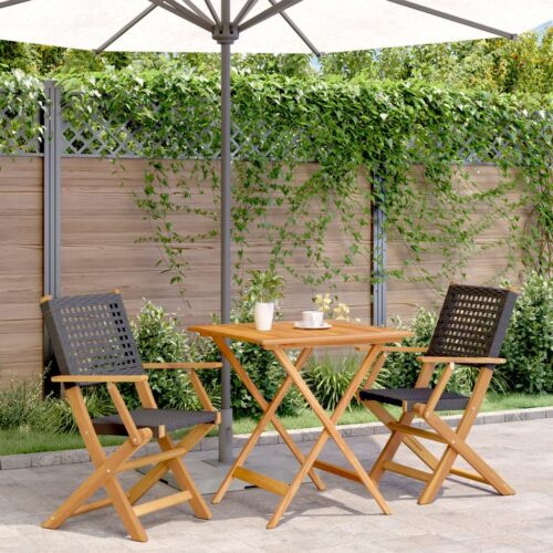 3-Piece Bistro Set Black Poly Rattan Wicker Outdoor Patio Furniture Wood Timber Outdoor Patio Furniture - Image 2