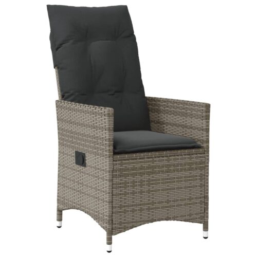 3-Piece Bistro Set with Cushions Grey Poly Rattan Wicker Outdoor Patio Furniture - Image 4