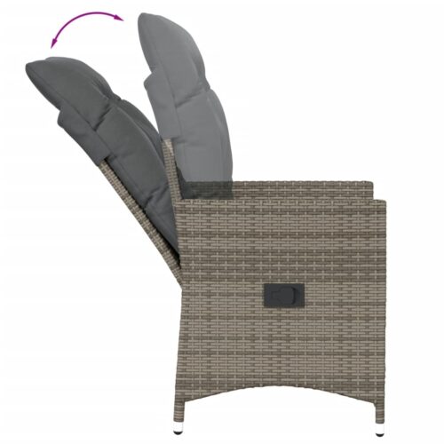 3-Piece Bistro Set with Cushions Grey Poly Rattan Wicker Outdoor Patio Furniture - Image 5