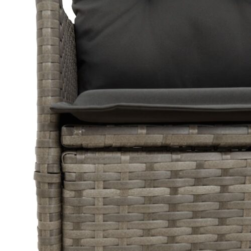 3-Piece Bistro Set with Cushions Grey Poly Rattan Wicker Outdoor Patio Furniture - Image 7