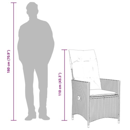 3-Piece Bistro Set with Cushions Grey Poly Rattan Wicker Outdoor Patio Furniture - Image 11
