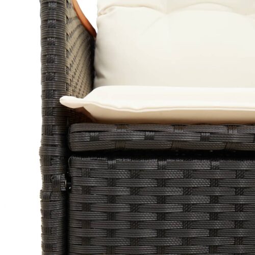3-Piece Bistro Set with Cushions Black Poly Rattan Wicker Outdoor Patio Furniture - Image 7