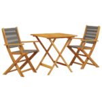 3-Piece Bistro Set Grey Polypropylene Wood Timber Outdoor Patio Furniture