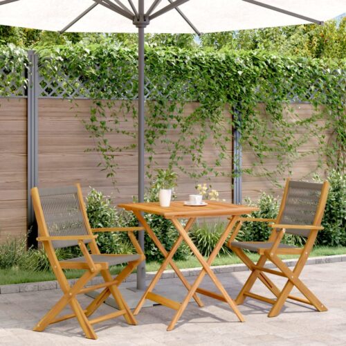 3-Piece Bistro Set Grey Polypropylene Wood Timber Outdoor Patio Furniture - Image 2