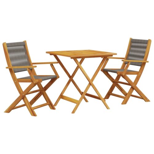 3-Piece Bistro Set Grey Polypropylene Wood Timber Outdoor Patio Furniture - Image 13